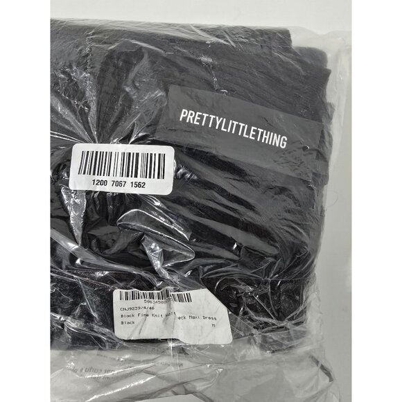 PrettyLittleThing Black Fine Knit Halterneck Maxi Dress In Black Size Medium - Picture 8 of 9